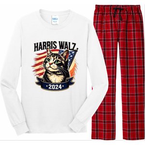 Harris Walz 2024 Funny Cat Kamala Harris Tim Walz Waltz Long Sleeve Pajama Set