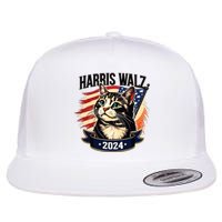 Harris Walz 2024 Funny Cat Kamala Harris Tim Walz Waltz Flat Bill Trucker Hat