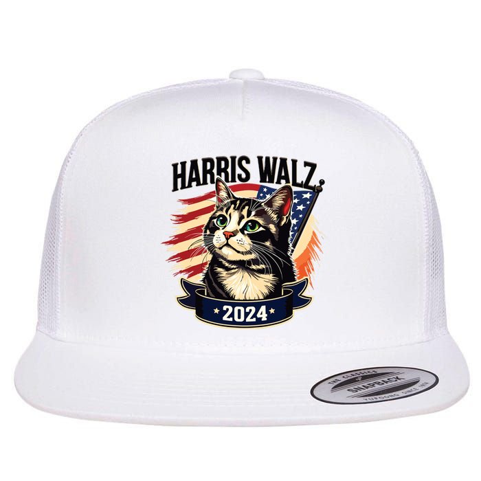 Harris Walz 2024 Funny Cat Kamala Harris Tim Walz Waltz Flat Bill Trucker Hat