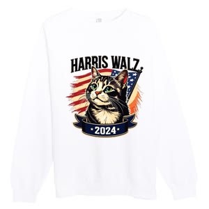 Harris Walz 2024 Funny Cat Kamala Harris Tim Walz Waltz Premium Crewneck Sweatshirt