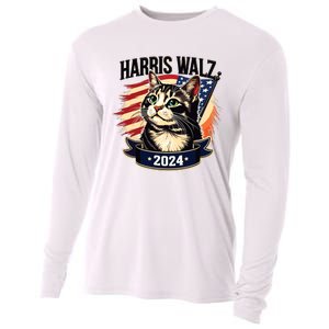 Harris Walz 2024 Funny Cat Kamala Harris Tim Walz Waltz Cooling Performance Long Sleeve Crew