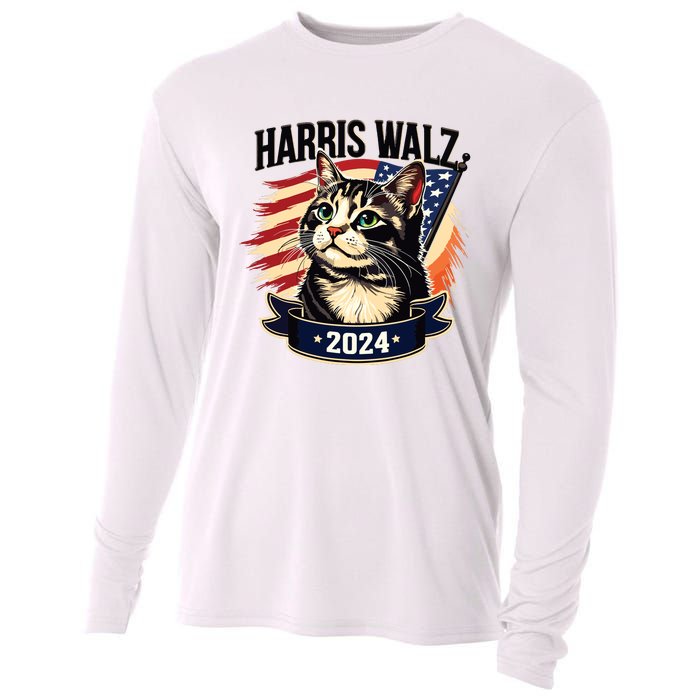 Harris Walz 2024 Funny Cat Kamala Harris Tim Walz Waltz Cooling Performance Long Sleeve Crew