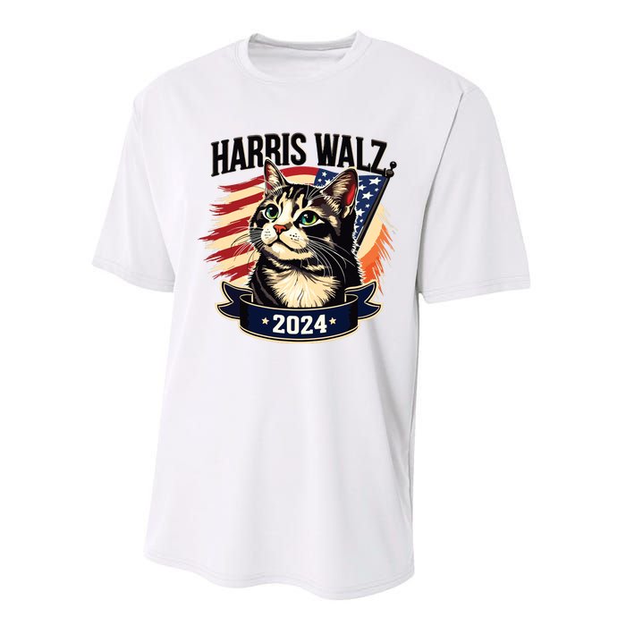 Harris Walz 2024 Funny Cat Kamala Harris Tim Walz Waltz Performance Sprint T-Shirt