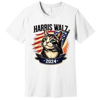 Harris Walz 2024 Funny Cat Kamala Harris Tim Walz Waltz Premium T-Shirt