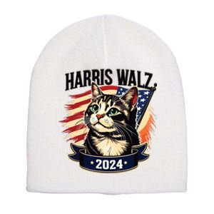 Harris Walz 2024 Funny Cat Kamala Harris Tim Walz Waltz Short Acrylic Beanie