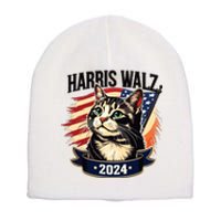 Harris Walz 2024 Funny Cat Kamala Harris Tim Walz Waltz Short Acrylic Beanie