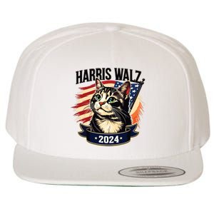 Harris Walz 2024 Funny Cat Kamala Harris Tim Walz Waltz Wool Snapback Cap