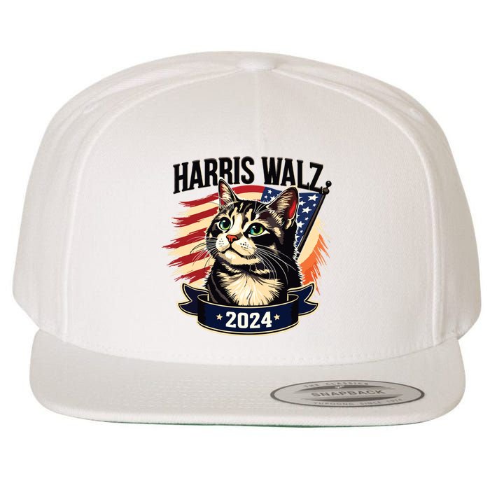 Harris Walz 2024 Funny Cat Kamala Harris Tim Walz Waltz Wool Snapback Cap