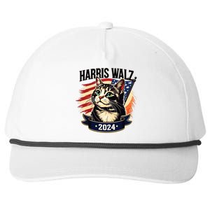 Harris Walz 2024 Funny Cat Kamala Harris Tim Walz Waltz Snapback Five-Panel Rope Hat