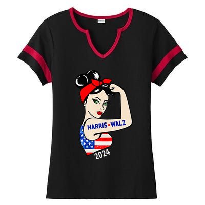 Harris Waltz 2024 Election Kamala Harris Tim Waltz 24 Ladies Halftime Notch Neck Tee