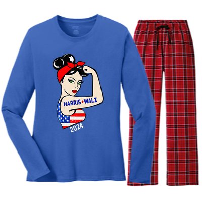 Harris Waltz 2024 Election Kamala Harris Tim Waltz 24 Women's Long Sleeve Flannel Pajama Set 