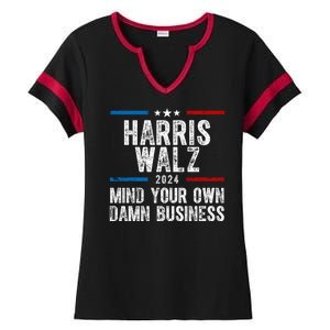 Harris Walz 2024 Mind Your Own Damn Business Ladies Halftime Notch Neck Tee