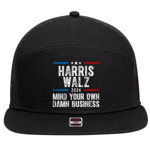 Harris Walz 2024 Mind Your Own Damn Business 7 Panel Mesh Trucker Snapback Hat