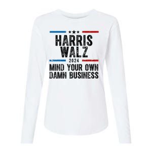 Harris Walz 2024 Mind Your Own Damn Business Womens Cotton Relaxed Long Sleeve T-Shirt