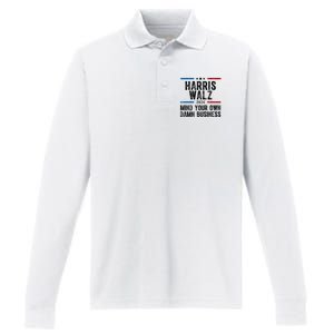 Harris Walz 2024 Mind Your Own Damn Business Performance Long Sleeve Polo