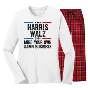 Harris Walz 2024 Mind Your Own Damn Business Women's Long Sleeve Flannel Pajama Set 