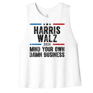 Harris Walz 2024 Mind Your Own Damn Business Women's Racerback Cropped Tank