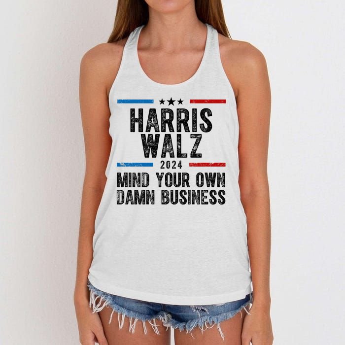 Harris Walz 2024 Mind Your Own Damn Business Women's Knotted Racerback Tank