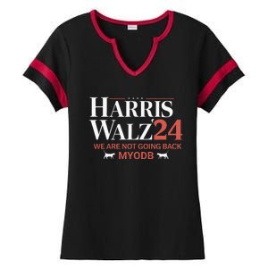 Harris Walz 2024 WeRe Not Going Back Myodb Ladies Halftime Notch Neck Tee