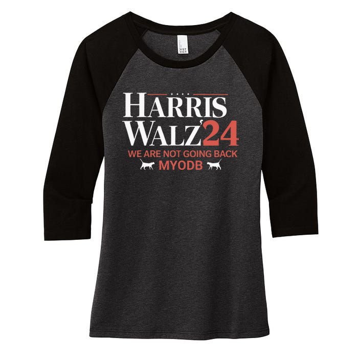 Harris Walz 2024 WeRe Not Going Back Myodb Women's Tri-Blend 3/4-Sleeve Raglan Shirt