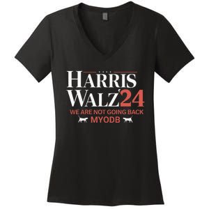 Harris Walz 2024 WeRe Not Going Back Myodb Women's V-Neck T-Shirt