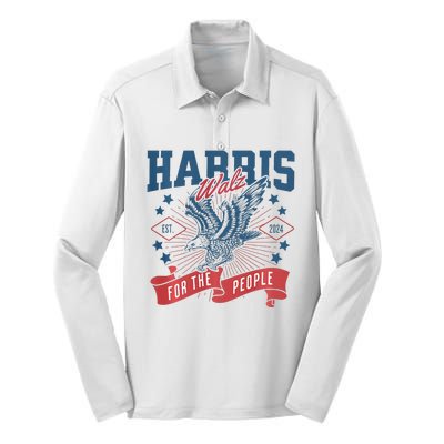 Harris Walz 2024 Election President Kamala Harris Tim Waltz Silk Touch Performance Long Sleeve Polo