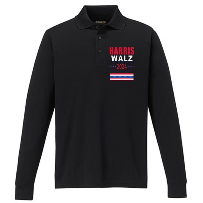 Harris Walz 2024 Kamala And Tim President Campaign Performance Long Sleeve Polo