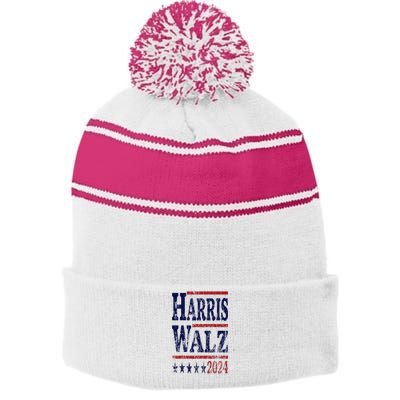 Harris Waltz 2024 Election Kamala Harris Tim Waltz 2024 Stripe Pom Pom Beanie