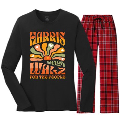 Harris Walz 2024 Election President Kamala Harris Tim Waltz Women's Long Sleeve Flannel Pajama Set 