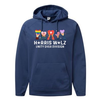 Harris Walz 2024 Unity Over Division Harris Walz 2024 Performance Fleece Hoodie