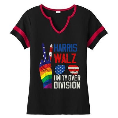 Harris Walz 2024 Unity Over Division Harris Walz 2024 Ladies Halftime Notch Neck Tee