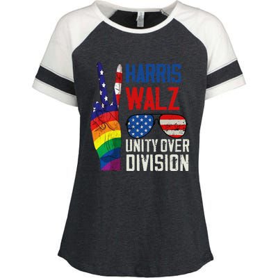 Harris Walz 2024 Unity Over Division Harris Walz 2024 Enza Ladies Jersey Colorblock Tee