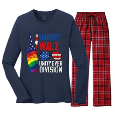 Harris Walz 2024 Unity Over Division Harris Walz 2024 Women's Long Sleeve Flannel Pajama Set 