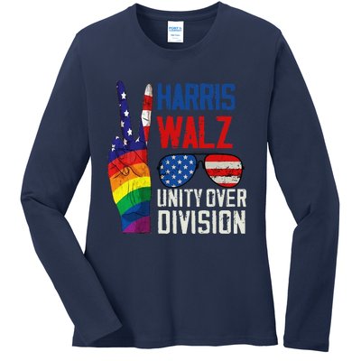 Harris Walz 2024 Unity Over Division Harris Walz 2024 Ladies Long Sleeve Shirt