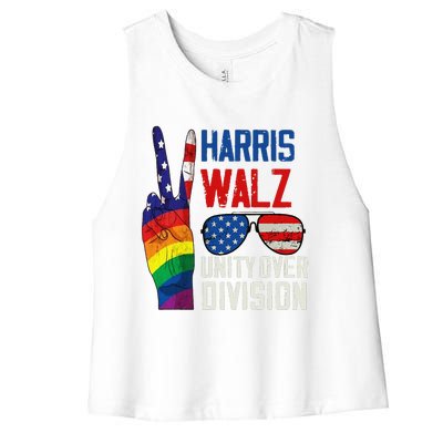 Harris Walz 2024 Unity Over Division Harris Walz 2024 Women's Racerback Cropped Tank