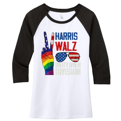 Harris Walz 2024 Unity Over Division Harris Walz 2024 Women's Tri-Blend 3/4-Sleeve Raglan Shirt