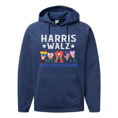 Harris Walz 2024 Unity Over Division Harris Walz 2024 Performance Fleece Hoodie