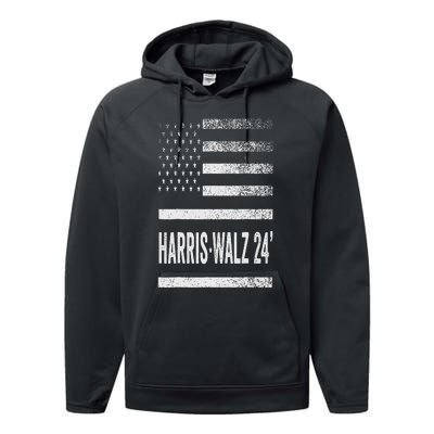 Harris Walz 2024 Election Kamala Tim Waltz American Flag Performance Fleece Hoodie