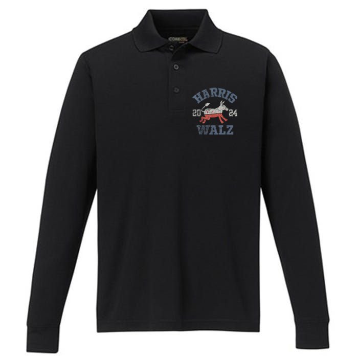 Harris Waltz 2024 Election Kamala Harris Tim Waltz 2024 Performance Long Sleeve Polo