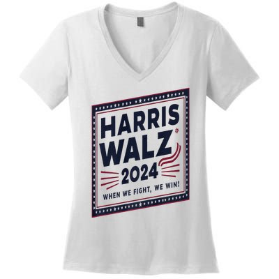 Harris Walz 2024 When We Fight We Win 2024 Democrat Ticket Premium Women's V-Neck T-Shirt