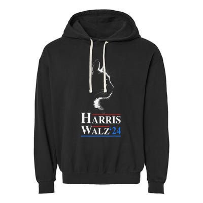 Harris Waltz 2024 Election Funny Cat Kamala Harris Tim Walz Garment-Dyed Fleece Hoodie