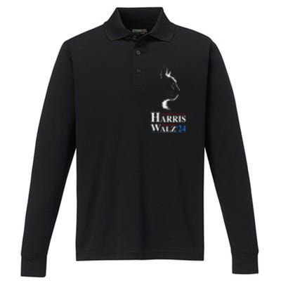 Harris Waltz 2024 Election Funny Cat Kamala Harris Tim Walz Performance Long Sleeve Polo