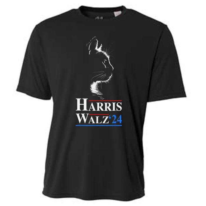 Harris Waltz 2024 Election Funny Cat Kamala Harris Tim Walz Cooling Performance Crew T-Shirt