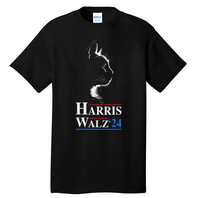 Harris Waltz 2024 Election Funny Cat Kamala Harris Tim Walz Tall T-Shirt