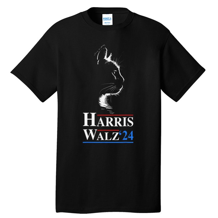 Harris Waltz 2024 Election Funny Cat Kamala Harris Tim Walz Tall T-Shirt