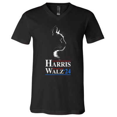 Harris Waltz 2024 Election Funny Cat Kamala Harris Tim Walz V-Neck T-Shirt