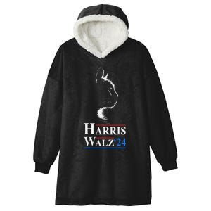 Harris Waltz 2024 Election Funny Cat Kamala Harris Tim Walz Hooded Wearable Blanket