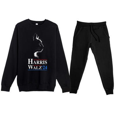 Harris Waltz 2024 Election Funny Cat Kamala Harris Tim Walz Premium Crewneck Sweatsuit Set