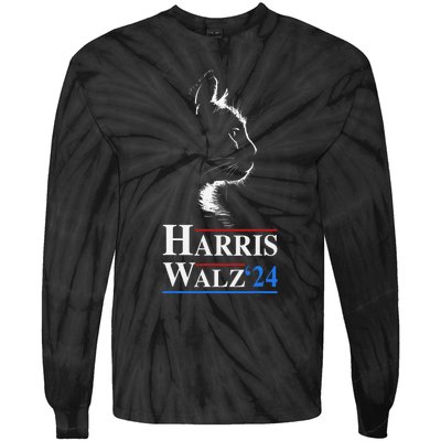 Harris Waltz 2024 Election Funny Cat Kamala Harris Tim Walz Tie-Dye Long Sleeve Shirt