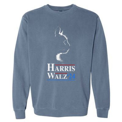 Harris Waltz 2024 Election Funny Cat Kamala Harris Tim Walz Garment-Dyed Sweatshirt